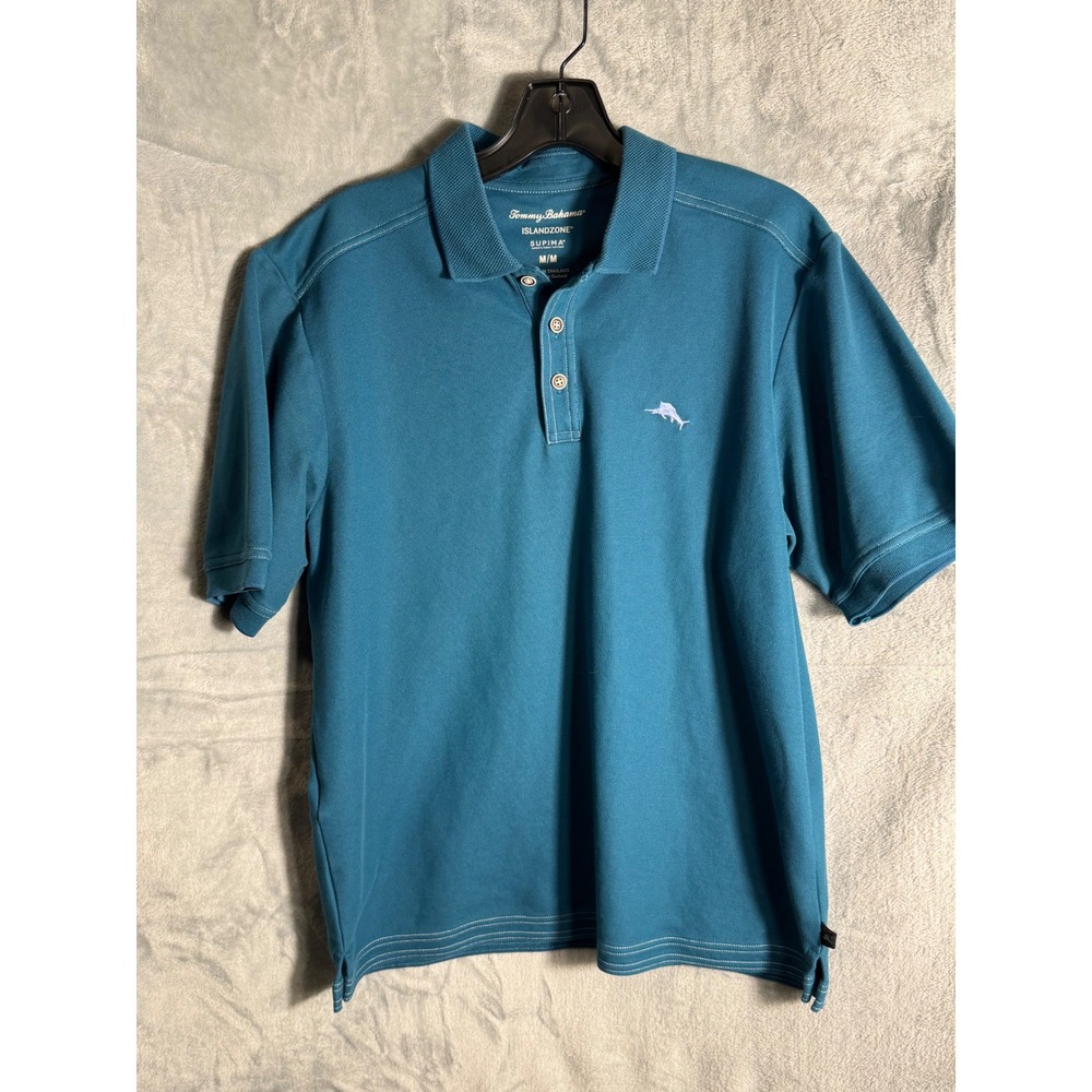 Tommy Bahama IslandZone Supima Polo Shirt Mens Medium Teal Blue Short Sleeve